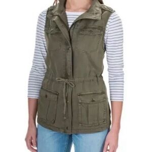 Max Jeans Vest Olive Green Khaki Tencel Military Style Long Jacket Women’s Small